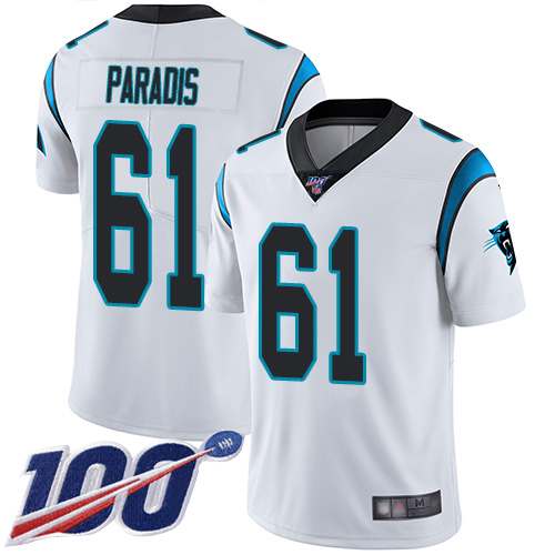 Carolina Panthers Limited White Men Matt Paradis Road Jersey NFL Football 61 100th Season Vapor Untouchable